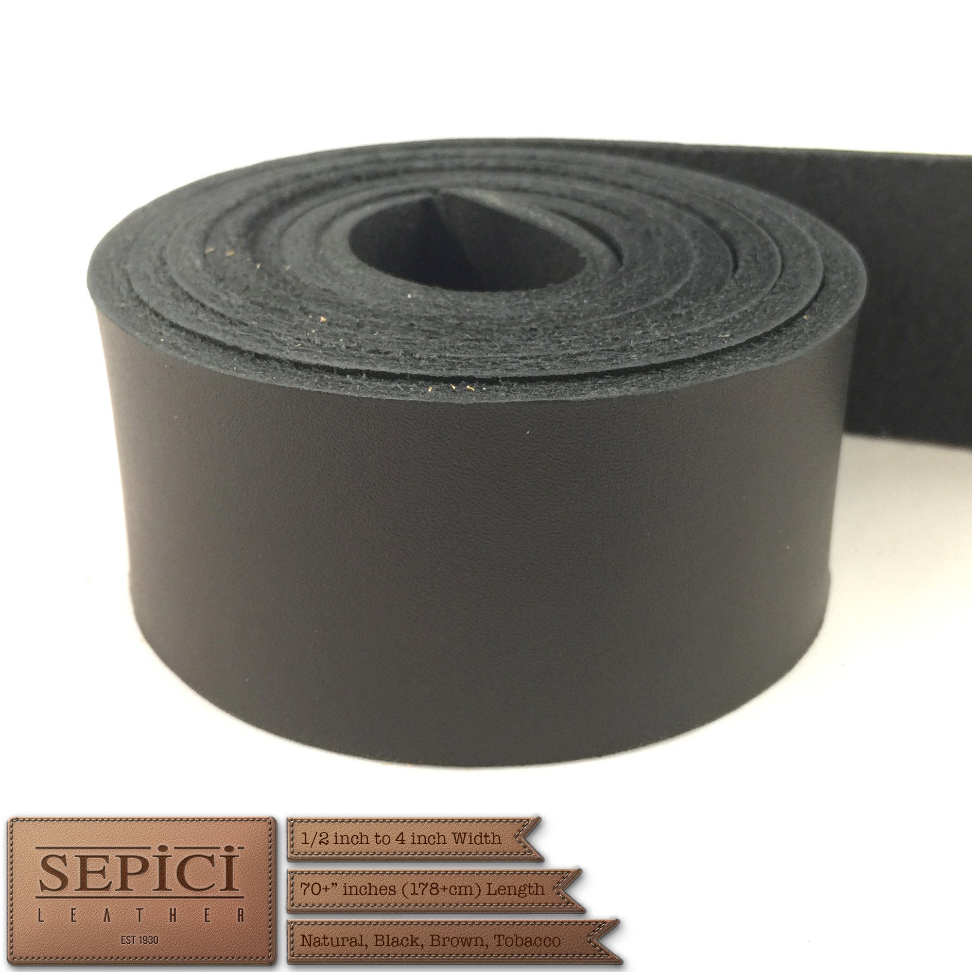 8/9oz. Black Leather Strips, great for making belts or leathercraft projects.