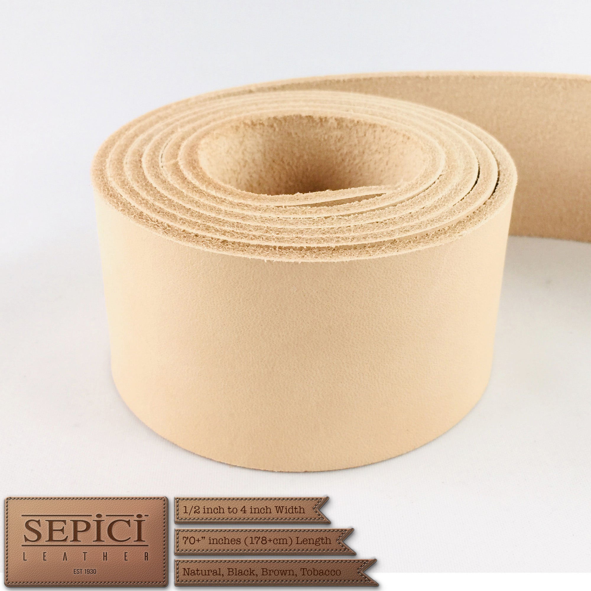8/9oz. Natural Leather Strips, great for making belts or leathercraft projects.
