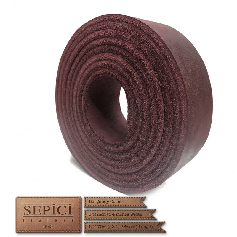 Brown leather strip with Sepici branding on a white background