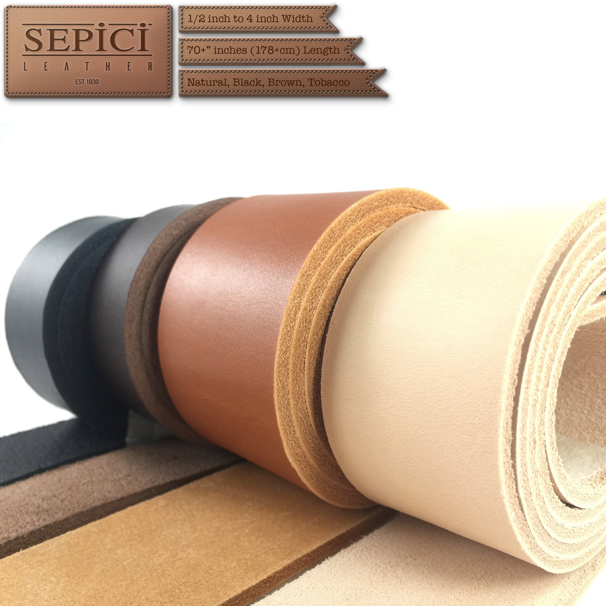 4/1 とさ LEATHER TYPE-2 8/9oz Black Veg-Tan Leather Straps by Sepici | Full-Grain