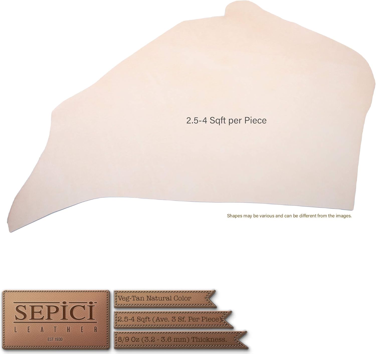 7/9oz. Db. Shoulders Craftsman (lower) Grade Vegetable-Tanned Natural Tooling Leather by Sepici