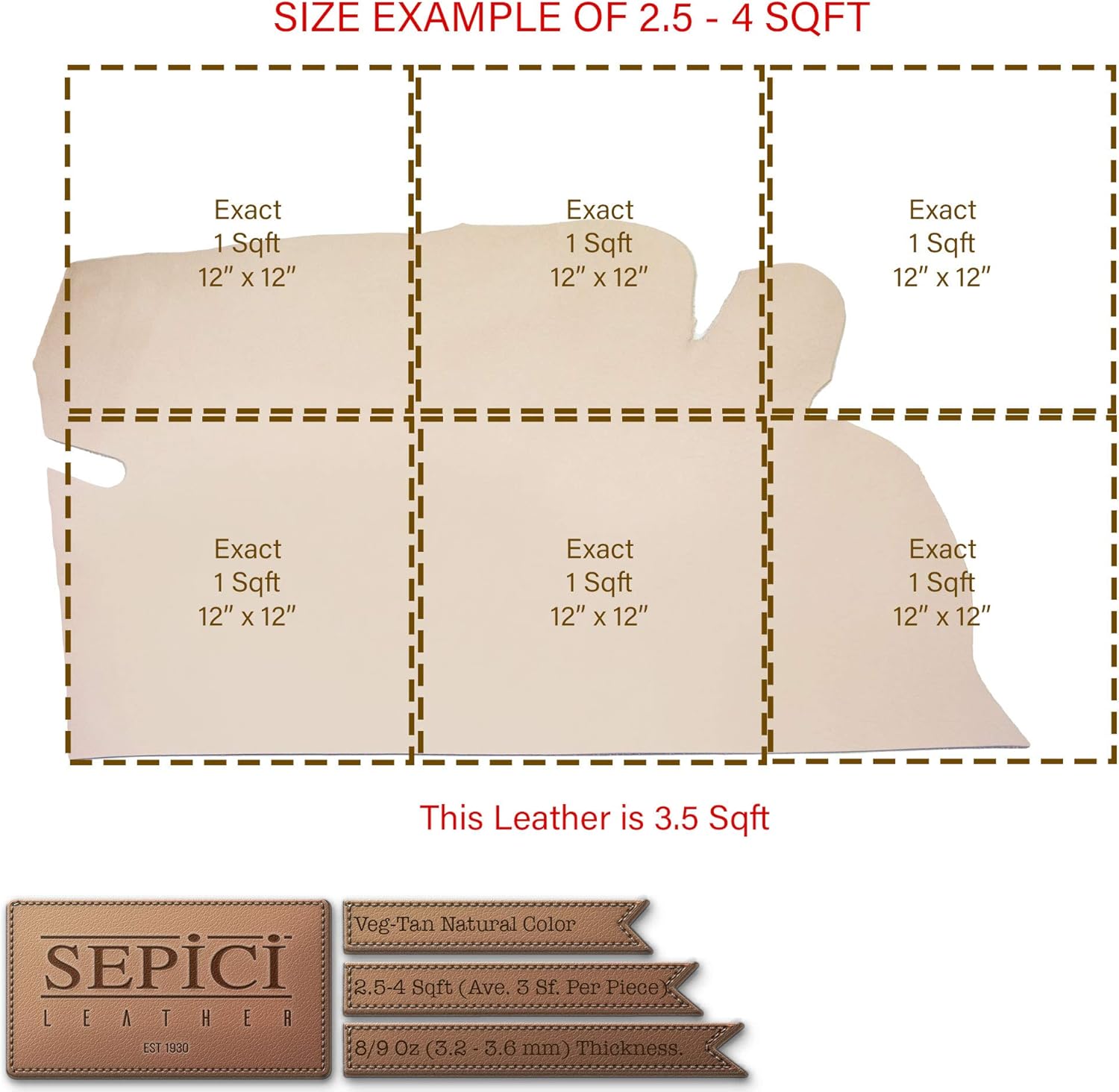 10/11oz. V1 Db. Shoulders Vegetable-Tanned Natural Tooling Leather by Sepici