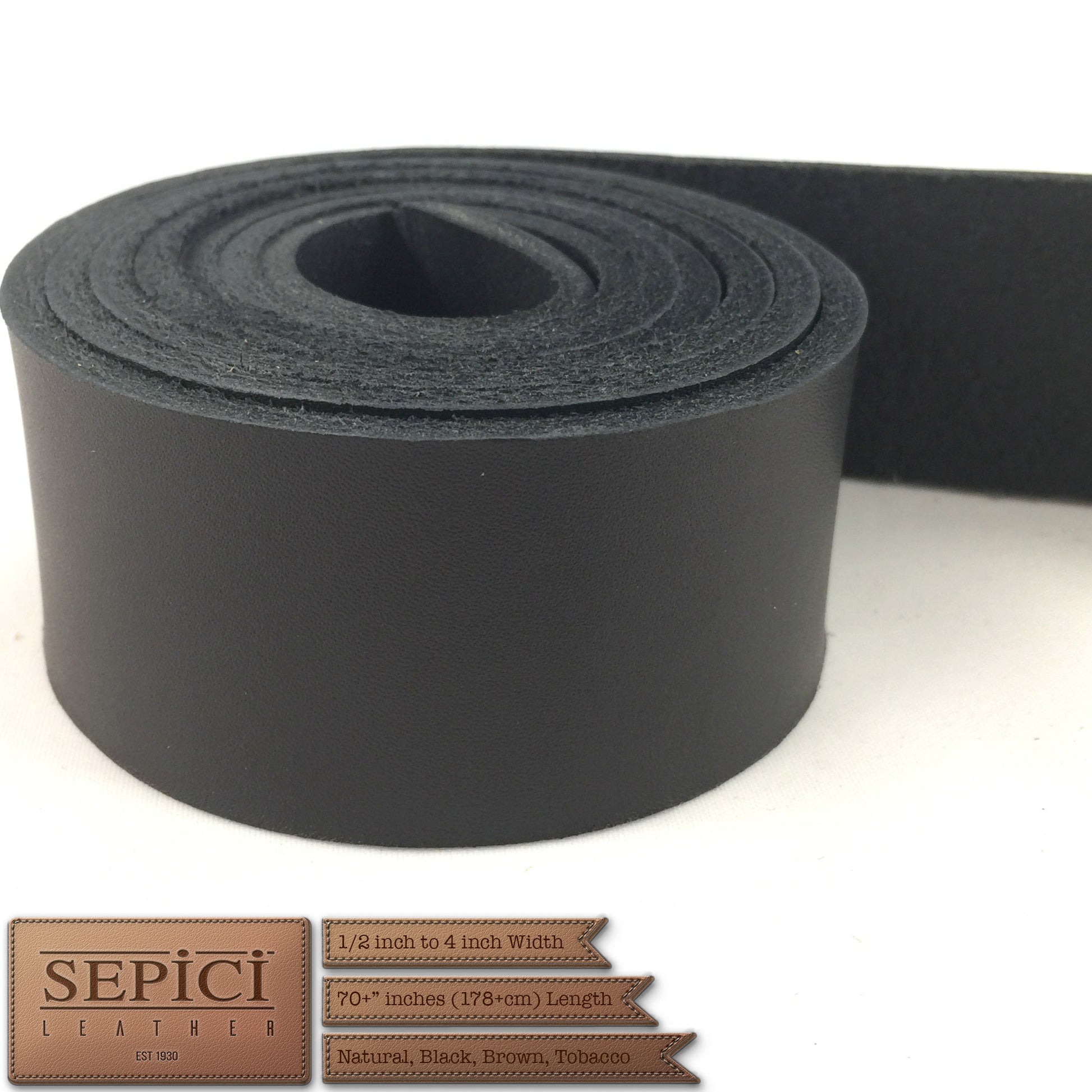 8/9oz. Black Leather Strips, great for making belts or leathercraft projects.