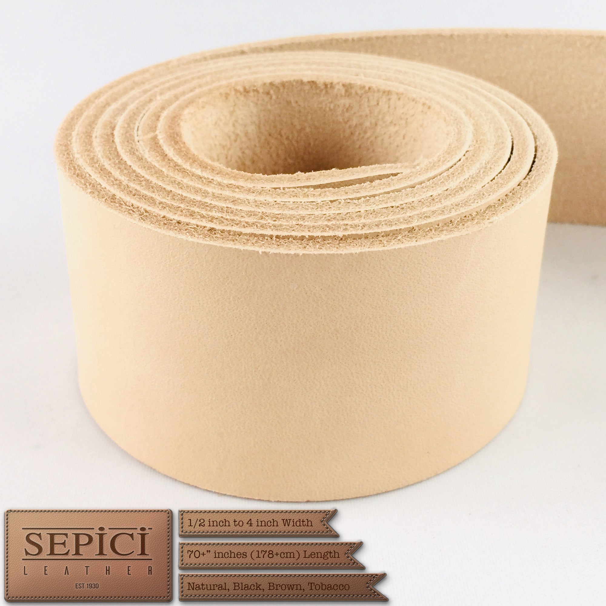 8/9oz. Natural Leather Strips, great for making belts or leathercraft projects.
