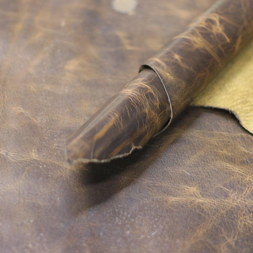 Close-up of a brown leather product with visible texture