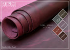 Purple leather roll with color swatches on a dark background, featuring Sepici Leather branding.